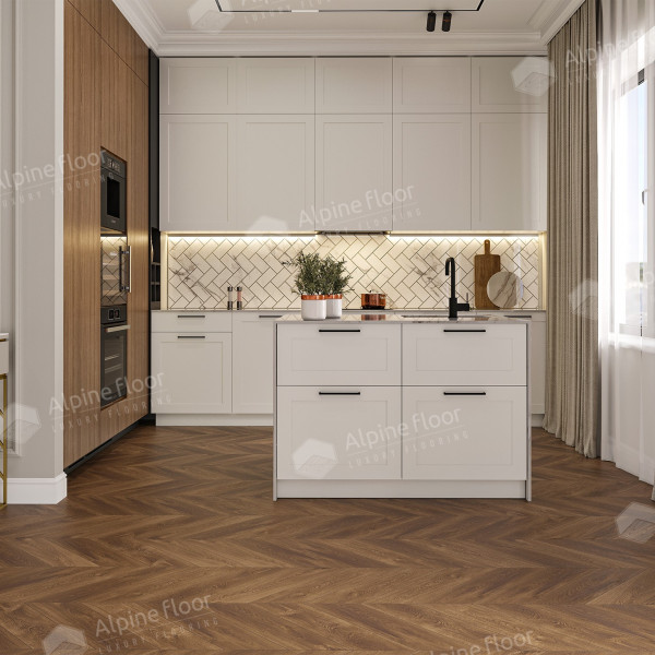 Кварц Винил (SPC) Chevron Alpine ECO 18-13 Дуб Коричневый Chevron, 43 класс, 5 мм